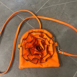 Orange Floral Appliqué Crossbody Bag - Women
